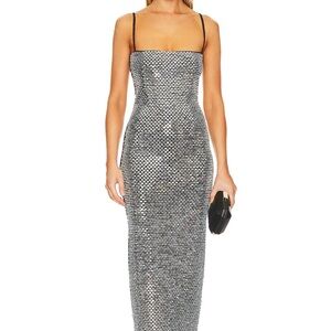 Retrofete Silver Sheath Cocktail Dress with Spaghetti Straps